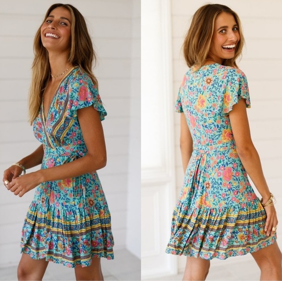LAST 1🌈 Free Spirit Boho Gypsy People folk insp wrap dress cottagecore trendy - Picture 3 of 10